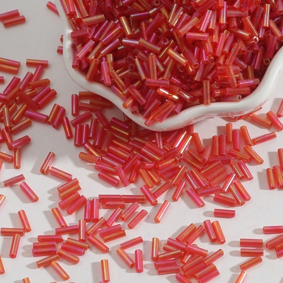 Picture of Glass Seed Beads Tube Red About 7mm x 2mm, 30 Grams (Approx 10 PCs/Gram)