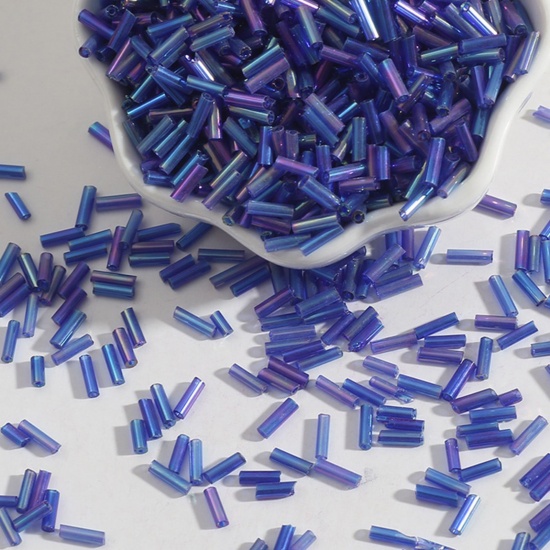 Picture of Glass Seed Beads Tube Royal Blue About 7mm x 2mm, 30 Grams (Approx 10 PCs/Gram)
