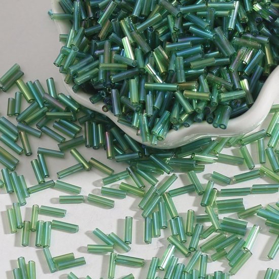 Picture of Glass Seed Beads Tube Dark Green About 7mm x 2mm, 30 Grams (Approx 10 PCs/Gram)