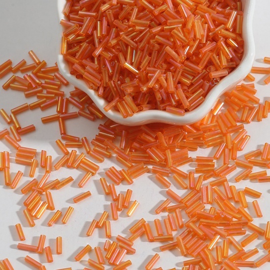 Picture of Glass Seed Beads Tube Orange-red About 7mm x 2mm, 30 Grams (Approx 10 PCs/Gram)
