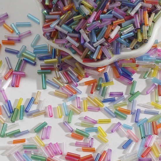 Picture of Glass Seed Beads Tube At Random Mixed Color About 7mm x 2mm, 30 Grams (Approx 10 PCs/Gram)