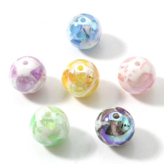 Picture of Acrylic Beads For DIY Charm Jewelry Making At Random Mixed Color AB Rainbow Color Ball Pearlized Hole: Approx 2.2mm, 10 PCs