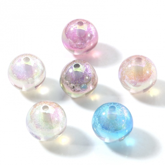 Picture of Acrylic Beads For DIY Charm Jewelry Making At Random Mixed Color AB Rainbow Color Ball Pearlized About 16mm Dia., Hole: Approx 2.2mm, 10 PCs
