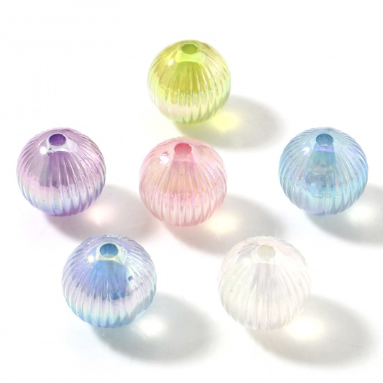 Picture of Acrylic Beads For DIY Charm Jewelry Making At Random Mixed Color AB Rainbow Color Round Pearlized About 15.5mm Dia., Hole: Approx 2.6mm, 10 PCs