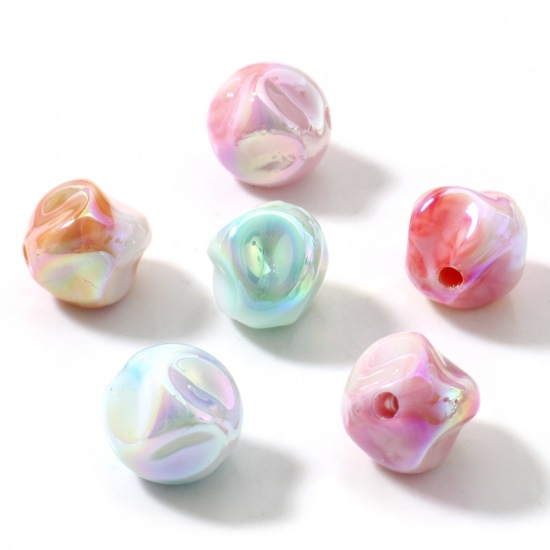 Picture of Acrylic Beads For DIY Charm Jewelry Making At Random Mixed Color AB Rainbow Color Irregular Pearlized About 15mm x 15mm, Hole: Approx 2.6mm, 10 PCs