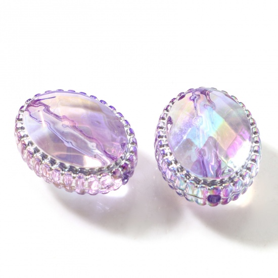 Picture of Acrylic Beads For DIY Charm Jewelry Making Mauve AB Rainbow Color Oval About 20mm x 16mm, Hole: Approx 1.7mm, 10 PCs
