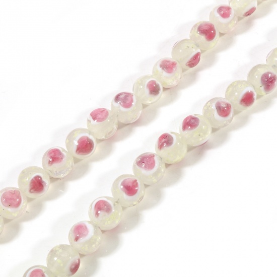 Picture of Lampwork Glass Valentine's Day Beads For DIY Charm Jewelry Making Round Creamy-White Heart About 12mm Dia, Hole: Approx 1.2mm, 5 PCs