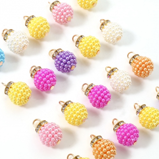 Picture of Plastic Charms Ball At Random Mixed Color Imitation Pearl 18mm x 12mm, 50 PCs