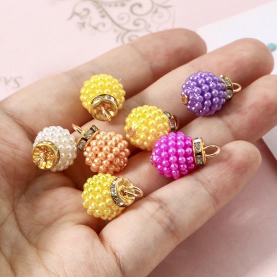 Picture of Plastic Charms Ball At Random Mixed Color Imitation Pearl 18mm x 12mm, 50 PCs