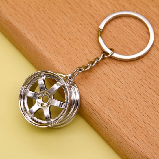 Bild von Kreativ Schlüsselkette & Schlüsselring Silbrig Auto-Radnabe, Reifenfelge 8cm, 1 Stück