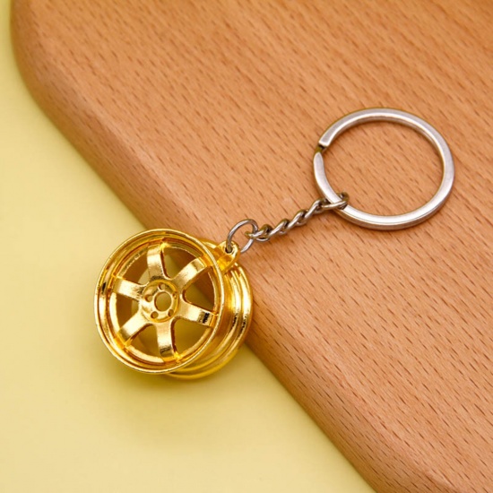 Bild von Kreativ Schlüsselkette & Schlüsselring Vergoldet Auto-Radnabe, Reifenfelge 8cm, 1 Stück