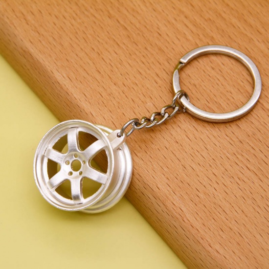 Bild von Kreativ Schlüsselkette & Schlüsselring Matt Silber Auto-Radnabe, Reifenfelge 8cm, 1 Stück