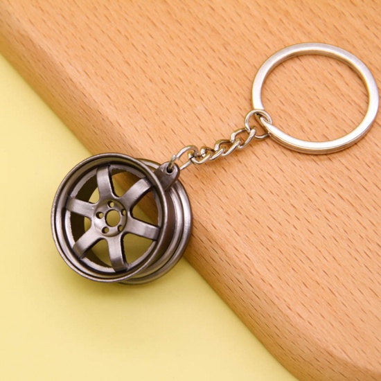 Bild von Kreativ Schlüsselkette & Schlüsselring Metallschwarz Auto-Radnabe, Reifenfelge 8cm, 1 Stück