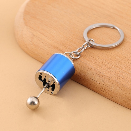 Bild von Kreativ Schlüsselkette & Schlüsselring Silberfarbe Blau Auto-Schaltgetriebe 9cm, 1 Stück