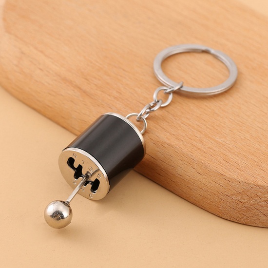 Bild von Kreativ Schlüsselkette & Schlüsselring Silberfarbe Schwarz Auto-Schaltgetriebe 9cm, 1 Stück