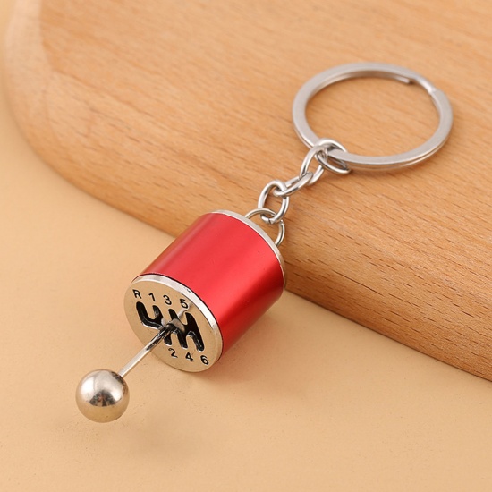Bild von Kreativ Schlüsselkette & Schlüsselring Silberfarbe Rot Auto-Schaltgetriebe 9cm, 1 Stück