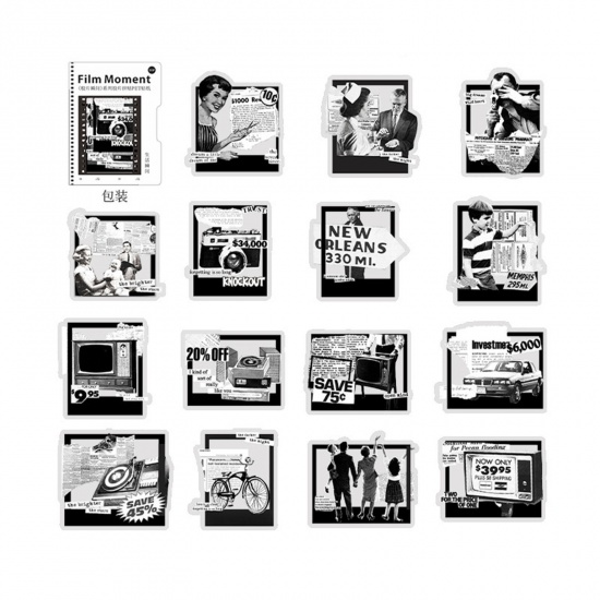 Picture of PET Retro DIY Scrapbook Deco Stickers Black & White Television 13.9cm x 9cm, 1 Set