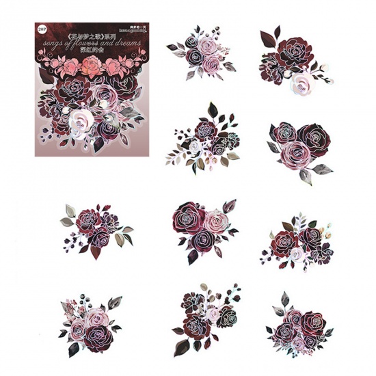 Picture of PET DIY Scrapbook Deco Stickers Multicolor Flower 12.7cm x 9.2cm, 1 Set