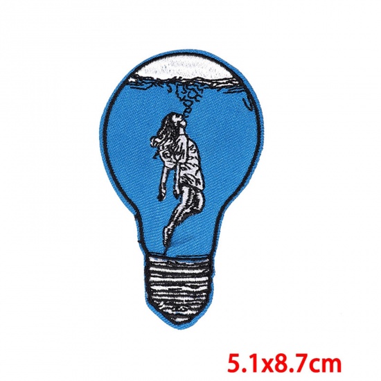 Immagine di Poliestere Rattoppo (Con la colla posteriore) DIY Scrapbooking Craft Blu Scheletro lampadina Ricamo 8.7cm x 5.1cm, 2 Pz