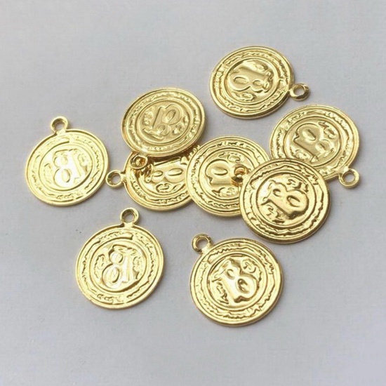 Picture of Brass Religious Charms 14K Gold Plated Round Message " B " 14mm x 12mm, 1 Piece