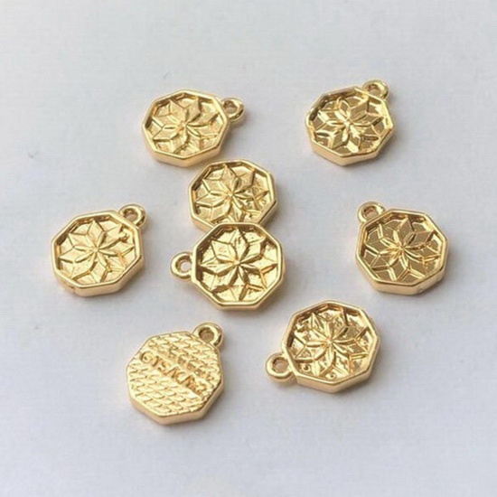 Picture of Brass Religious Charms 14K Gold Plated Octagon Flower 9mm x 7mm, 1 Piece
