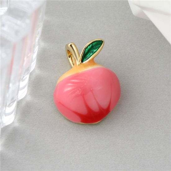 Picture of Brass Charms Gold Plated Pink Peach Fruit 3D 17mm x 14mm, 1 Piece                                                                                                                                                                                             