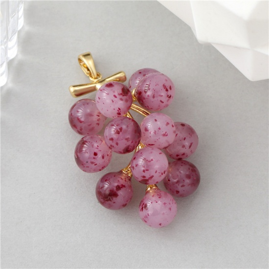 Picture of Brass Charms Gold Plated Purple Grape Fruit 3D 26mm x 23mm, 1 Piece                                                                                                                                                                                           