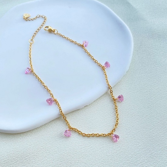 Immagine di 304 Acciaio Inossidabile Cavo Catena Cavigliere Placcato Oro 18K Rosa Chiaro Crystal Imitata 1 Pz