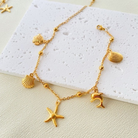 Picture of 304 Stainless Steel Link Cable Chain Anklet 18K Gold Plated Marine Animal 21cm(8 2/8