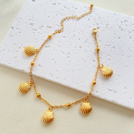 Picture of Wholesale Shell 304 Stainless Steel Link Cable Chain Charm Anklet, 18K Gold Plated Women's Ocean Jewelry Exquisite Gift Jewelry Supply, 18cm(7.1") + 5cm(2") long, 1 Piece