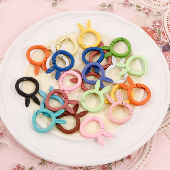 Picture of Zinc Based Alloy Keychain & Keyring At Random Mixed Color Rabbit Animal Painted 3.8cm x 2.8cm , 5 PCs