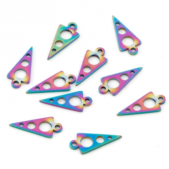 Picture of 10 PCs Eco-friendly PVD Vacuum Plating 201 Stainless Steel Geometric Charms Rainbow Color Plated Triangle Hollow 13mm x 6mm