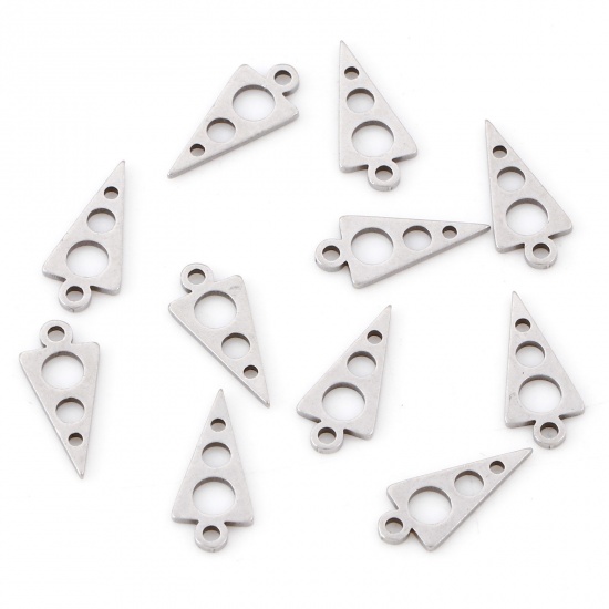 Picture of 201 Stainless Steel Geometry Series Charms Silver Tone Triangle Hollow 13mm x 6mm, 10 PCs