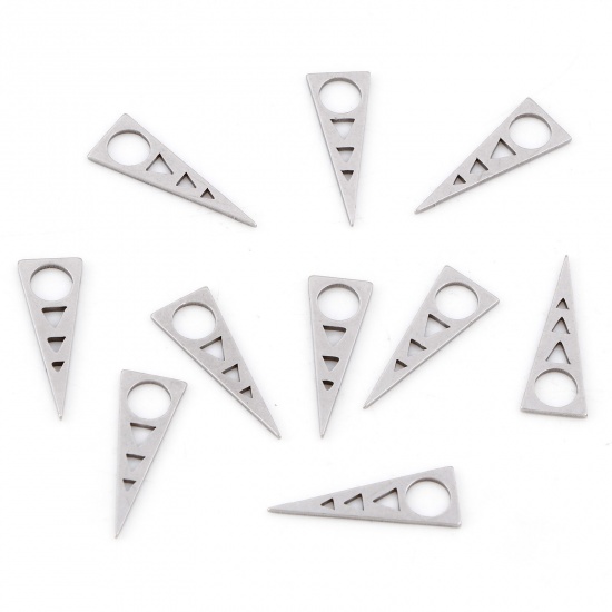 Picture of 201 Stainless Steel Geometry Series Charms Silver Tone Triangle Hollow 22mm x 8mm, 10 PCs