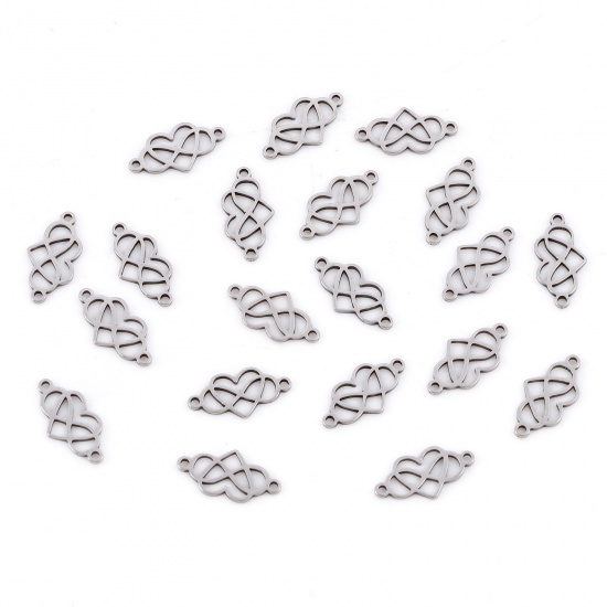 Imagen de 201 Acero Inoxidable Conectores Dijes Colgantes Corazón Tono de Plata Hueco 15mm x 8mm, 10 Unidades