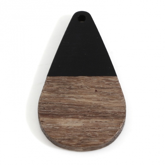 木目調樹脂 ペンダント 黒 滴 ドロップ 3.8cm x 2.2cm、 2 個 の画像
