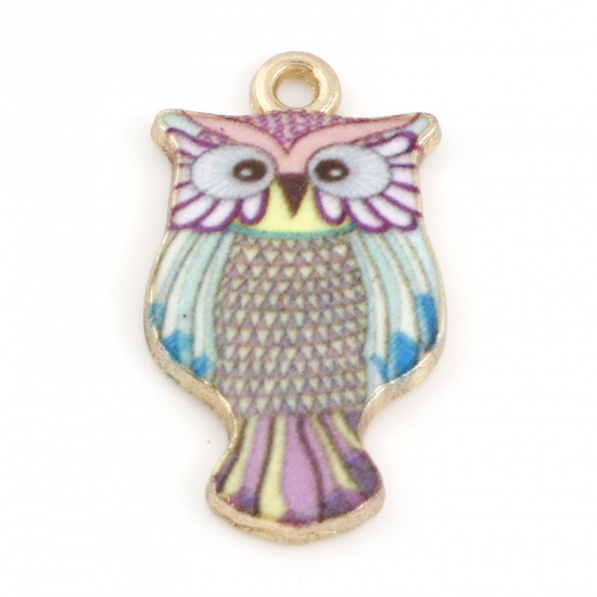 Picture of Zinc Based Alloy Halloween Charms Gold Plated Purple Owl Animal Enamel 23mm x 13mm, 10 PCs