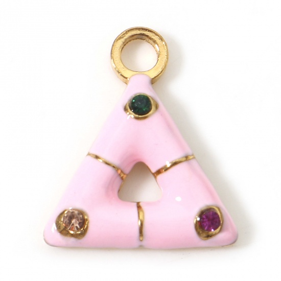 Immagine di 1 Pz Placcatura Sottovuoto PVD Ecologica 304 Acciaio Inossidabile Geometrico Ciondoli Triangolo Oro Placcato Rosa Smalto Multicolore Strass 15mm x 13mm