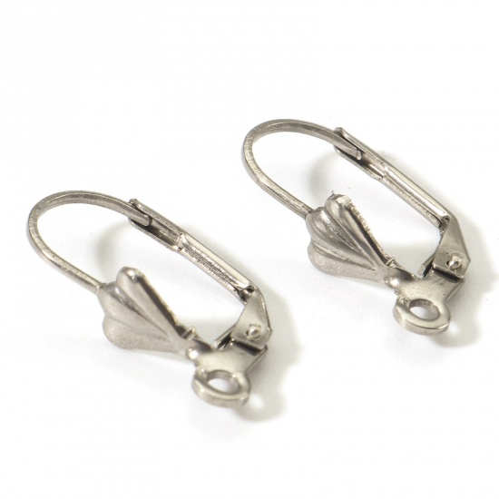 Picture of 316 Stainless Steel Lever Back Clips Earrings Leaf Clover Silver Tone Oval With Loop 19mm x 11mm, Post/ Wire Size: (21 gauge), 20 PCs