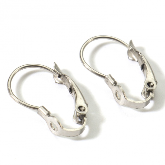 Picture of 316 Stainless Steel Lever Back Clips Earrings Calabash Silver Tone With Loop 17mm x 11mm, Post/ Wire Size: (21 gauge), 20 PCs