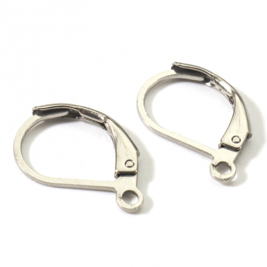 Picture of 316 Stainless Steel Lever Back Clips Earrings Drop Silver Tone With Loop 13mm x 13mm, Post/ Wire Size: (21 gauge), 20 PCs