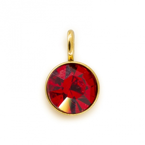 Picture of 304 Stainless Steel Birthstone Charms Gold Plated Red Round 6mm x 9mm, 5 PCs