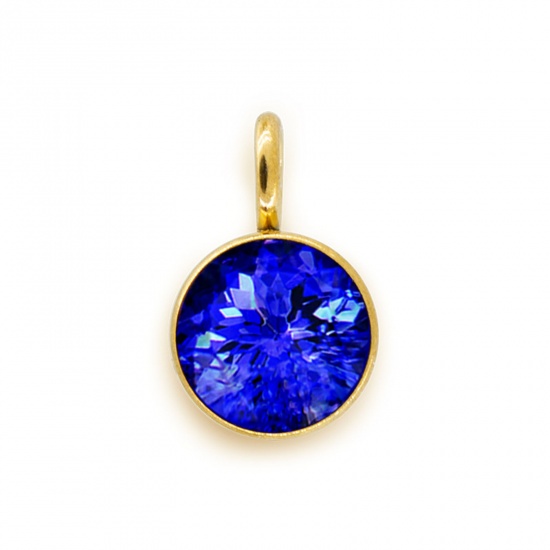 Picture of 304 Stainless Steel Birthstone Charms Gold Plated Royal Blue Round 6mm x 9mm, 5 PCs
