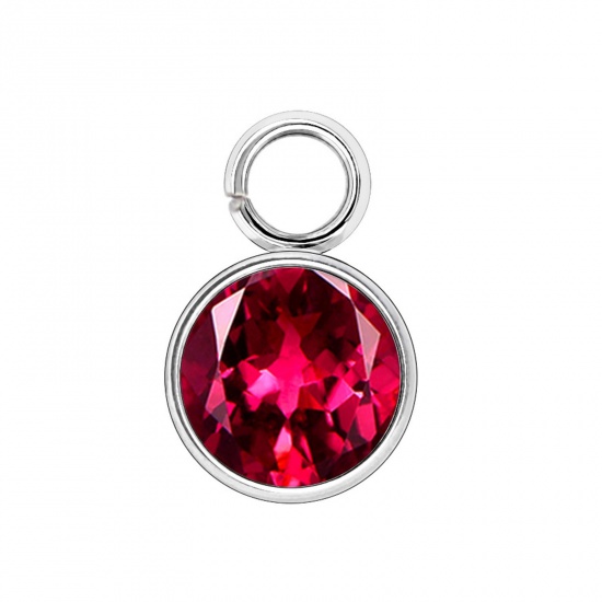 Immagine di 304 Acciaio Inossidabile Pietre Nascita Charms Tondo Tono Argento Rosso Scuro 6mm x 9mm, 10 Pz