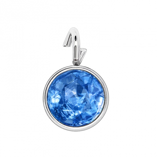 Picture of 304 Stainless Steel Birthstone Charms Silver Tone Skyblue Round 6mm x 9mm, 10 PCs