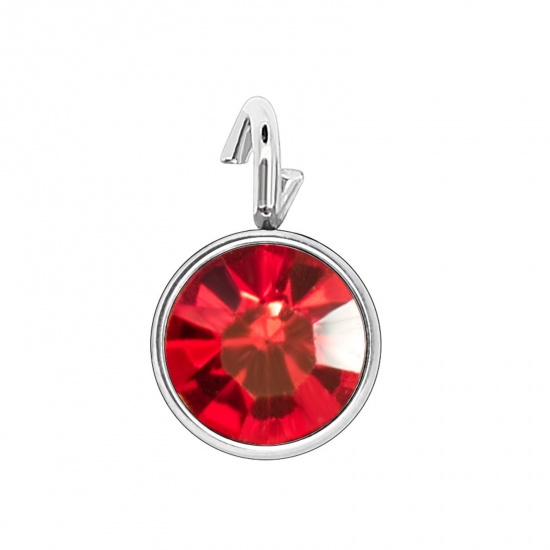 Picture of 304 Stainless Steel Birthstone Charms Silver Tone Red Round 6mm x 9mm, 10 PCs