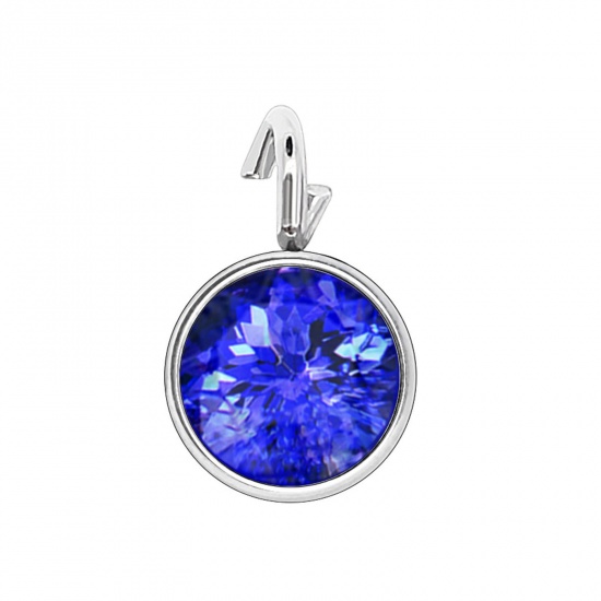 Picture of 304 Stainless Steel Birthstone Charms Silver Tone Royal Blue Round 6mm x 9mm, 10 PCs