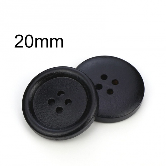 Picture of Natural Wood Buttons Scrapbooking 4 Holes Round Black 20mm Dia., 100 PCs