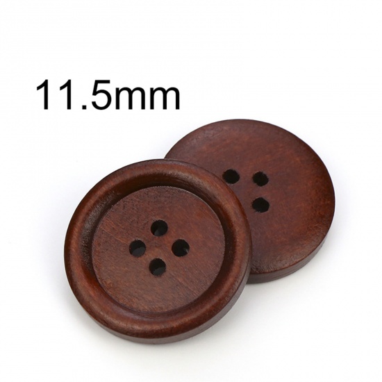 Picture of Natural Wood Buttons Scrapbooking 4 Holes Round Red Brown 11.5mm Dia., 100 PCs