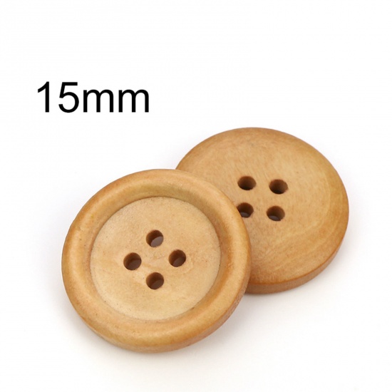 Picture of Natural Wood Buttons Scrapbooking 4 Holes Round Beige 15mm Dia., 100 PCs